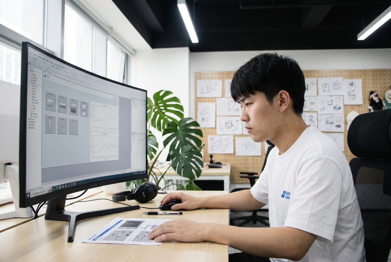 工程师在工作站上实现界面的组态工程